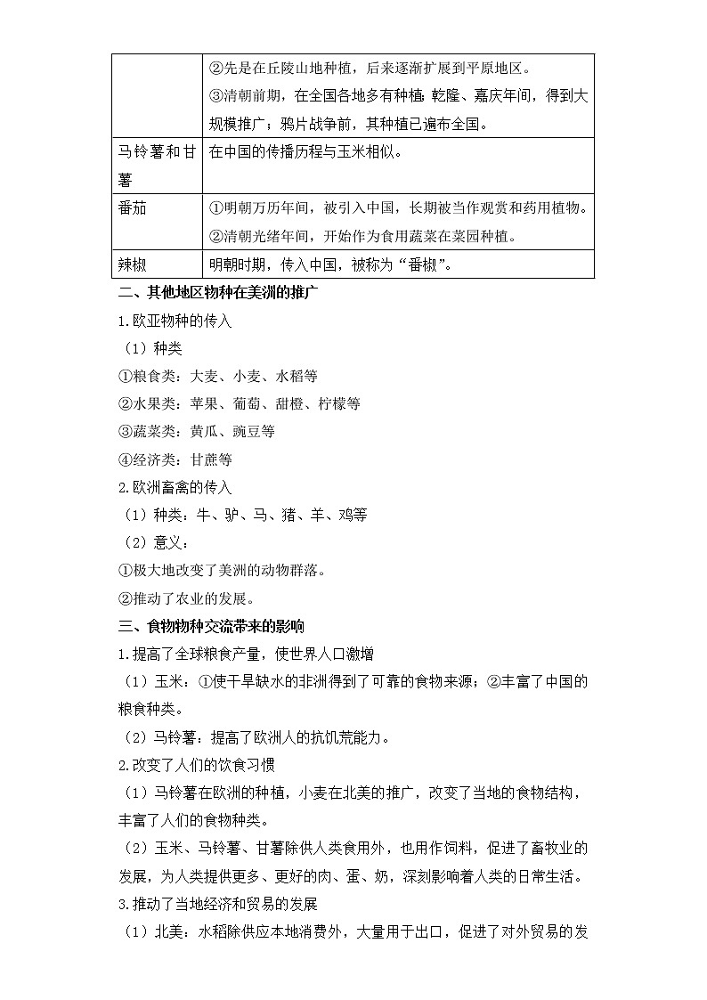 第2课 新航路开辟后的食物物种交流学案--2022-2023学年高中历史统编版(2019)选择性必修二02
