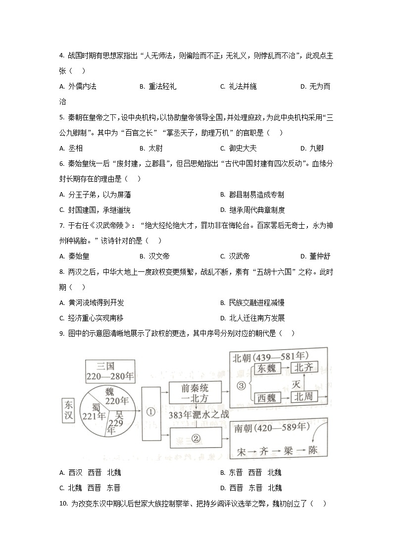 山东省聊城市2022-2023学年高一历史上学期期中联考试题(Word版附答案)02