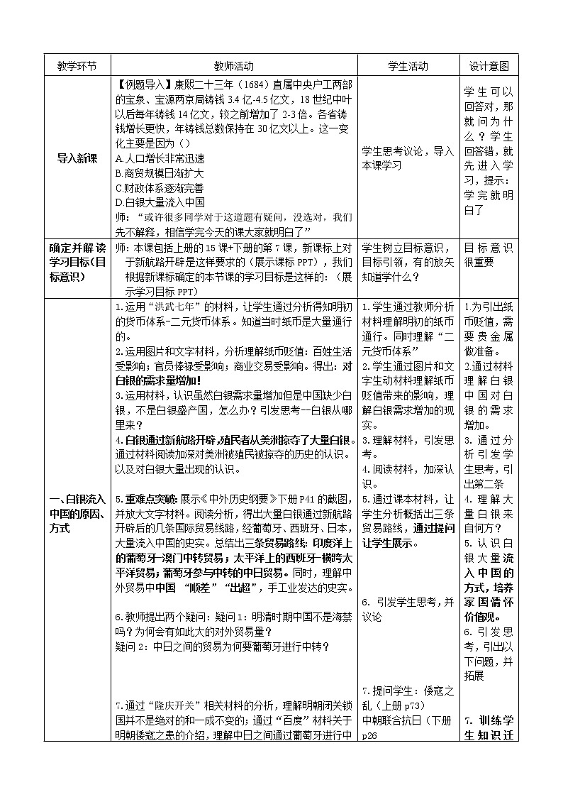 必修上下整合-新航路开辟后白银大量流入中国教案第2页