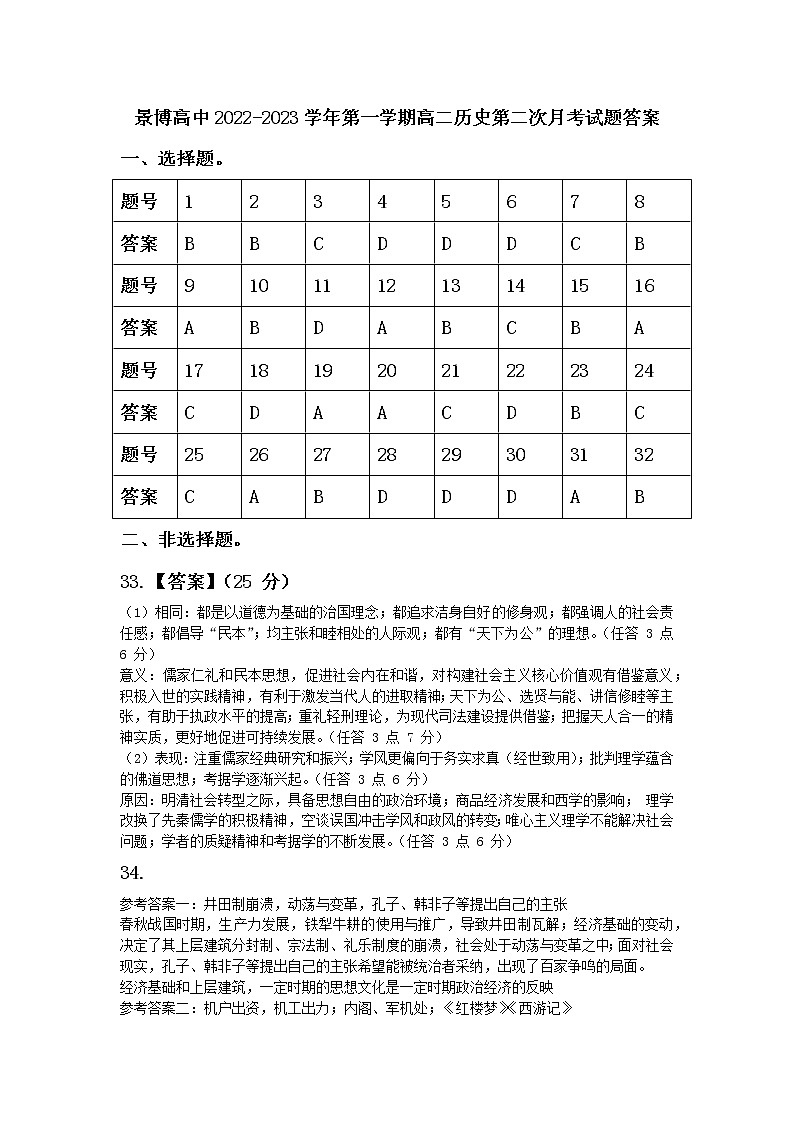 宁夏银川市贺兰县景博中学2022-2023学年高二上学期第二次月考历史试题01