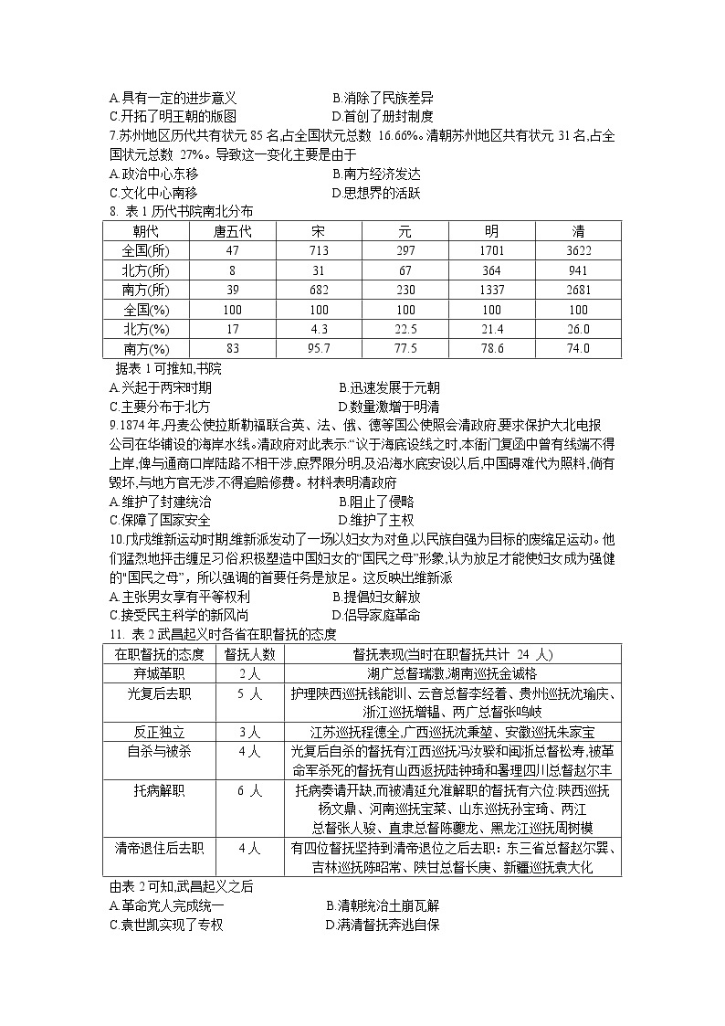 2023--河南省（部分地市）新高考联盟高一12月教学质量检测大联考历史02