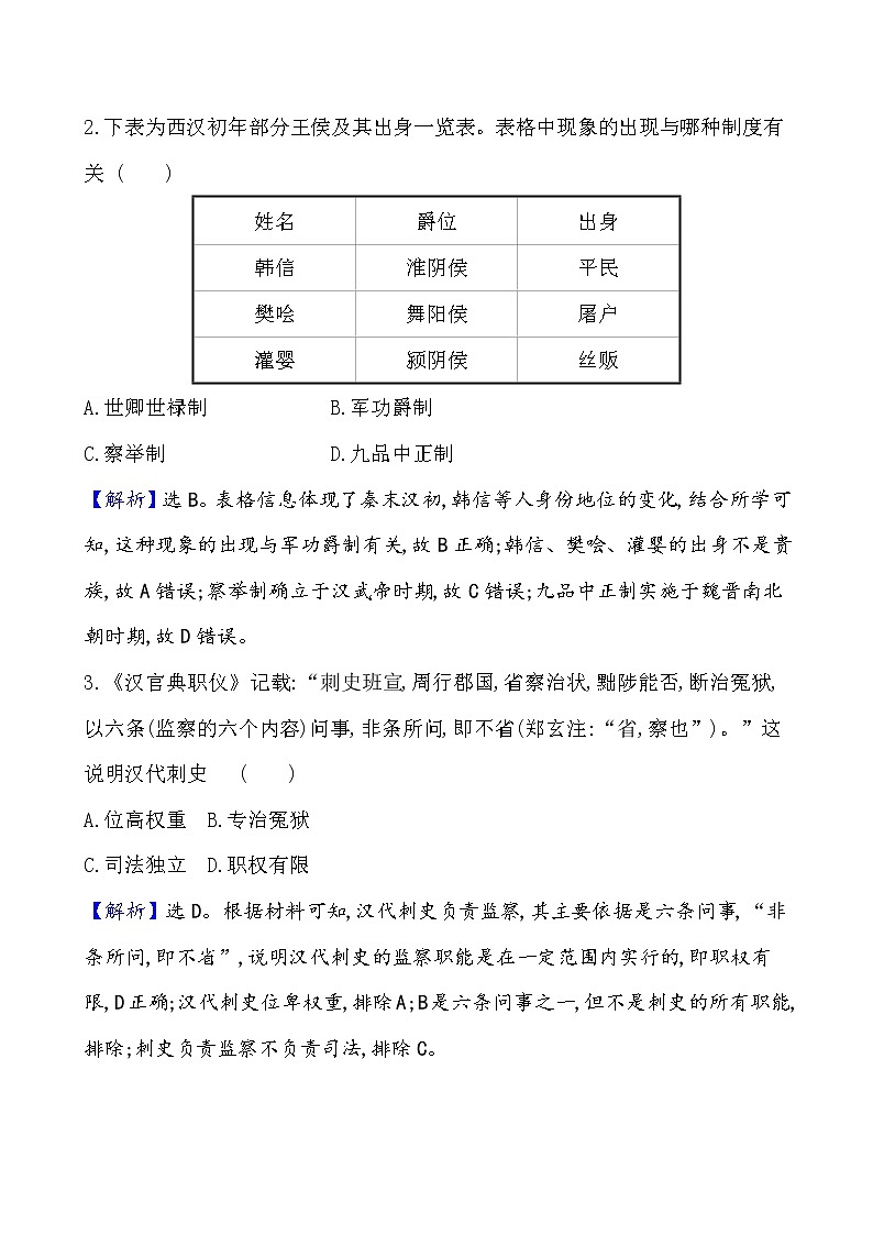 高中历史课题54 中国古代及近代以来官员的选拔与管理 作业第2页