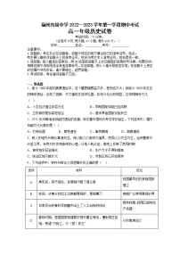 2022-2023学年福建省福州中学第一学期高一期中考试历史试题 解析版