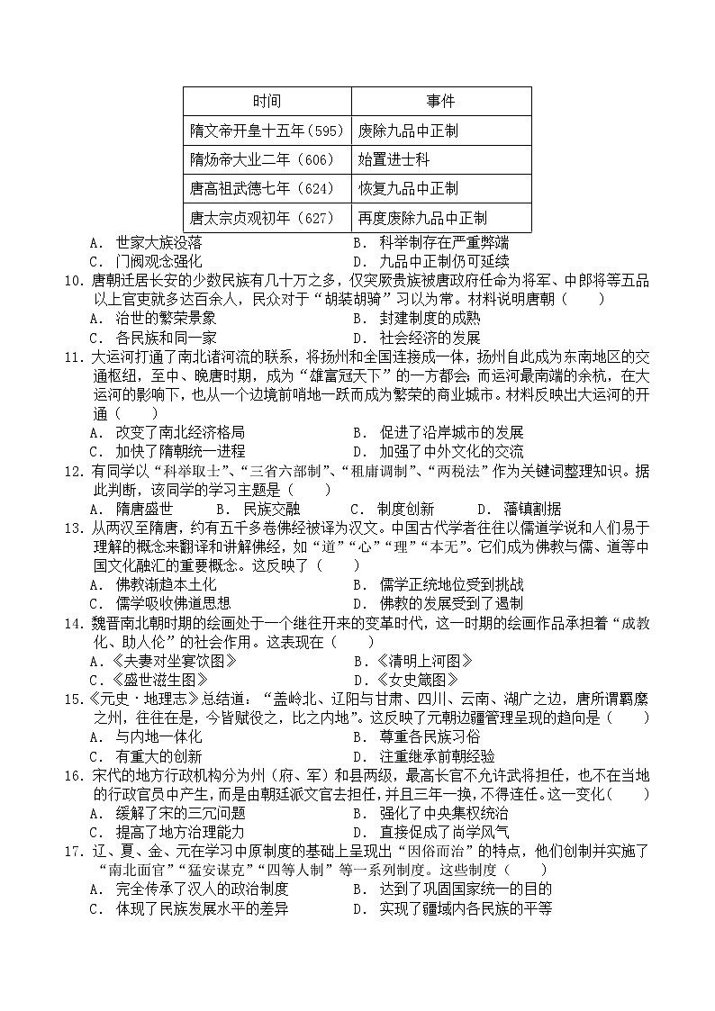 2022-2023学年福建省泉州市厦门外国语学校石狮分校高一上学期期中考试历史试题(Word版)第2页