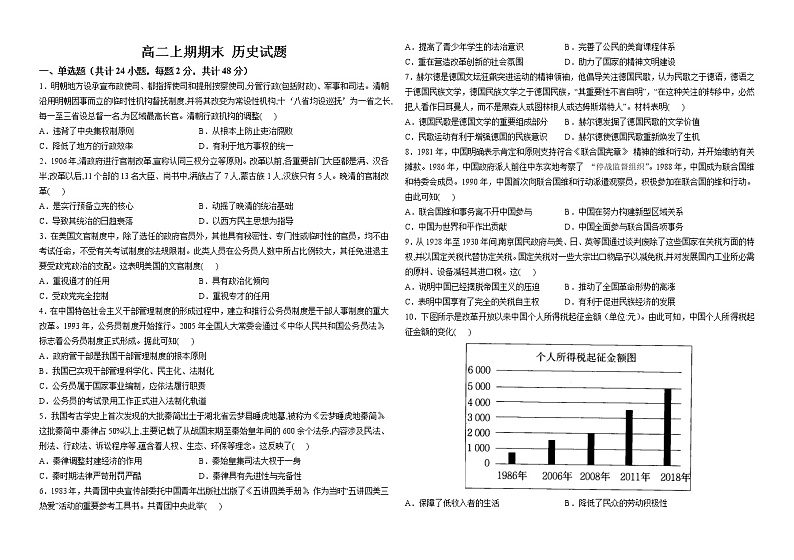 河南省新乡市原阳县第一高级中学2022-2023学年高二上期期末达标历史试卷第1页
