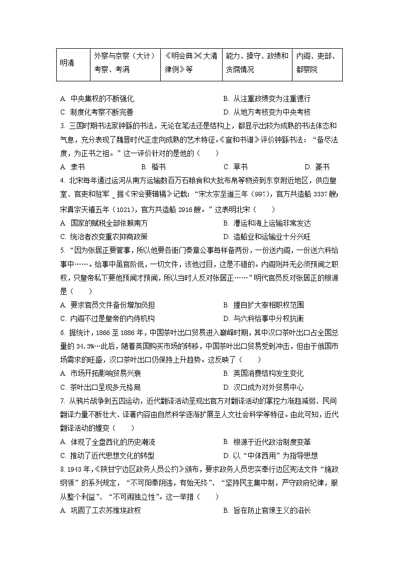 湖北省高中名校联盟2023届高三上学期第二次联合测评历史试题解析版02