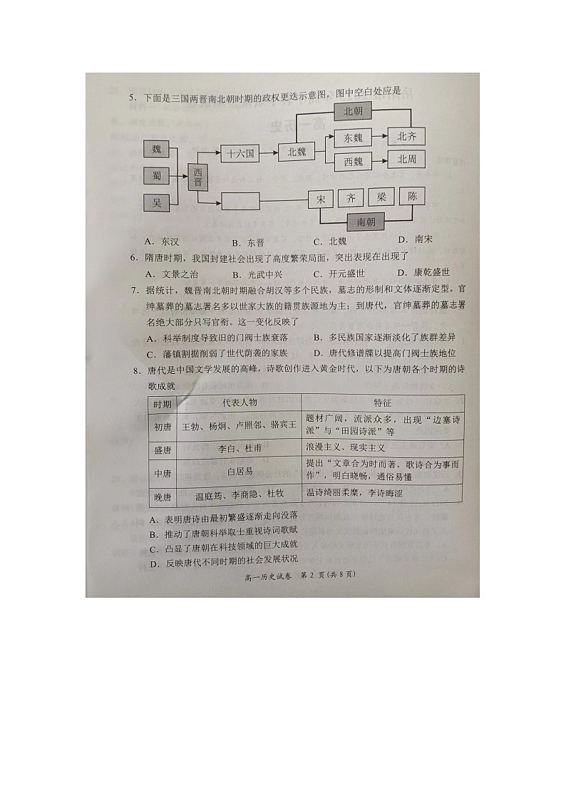 湖南省岳阳市2022-2023学年高一上学期期末质量教学监测历史试题第2页