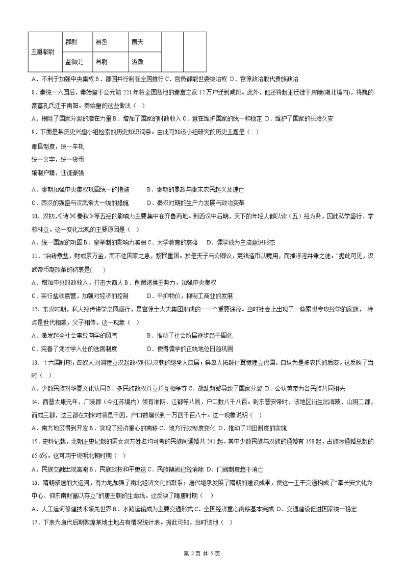 山西省大同市第一中学校2022-2023学年高一上学期期中考试历史试卷02