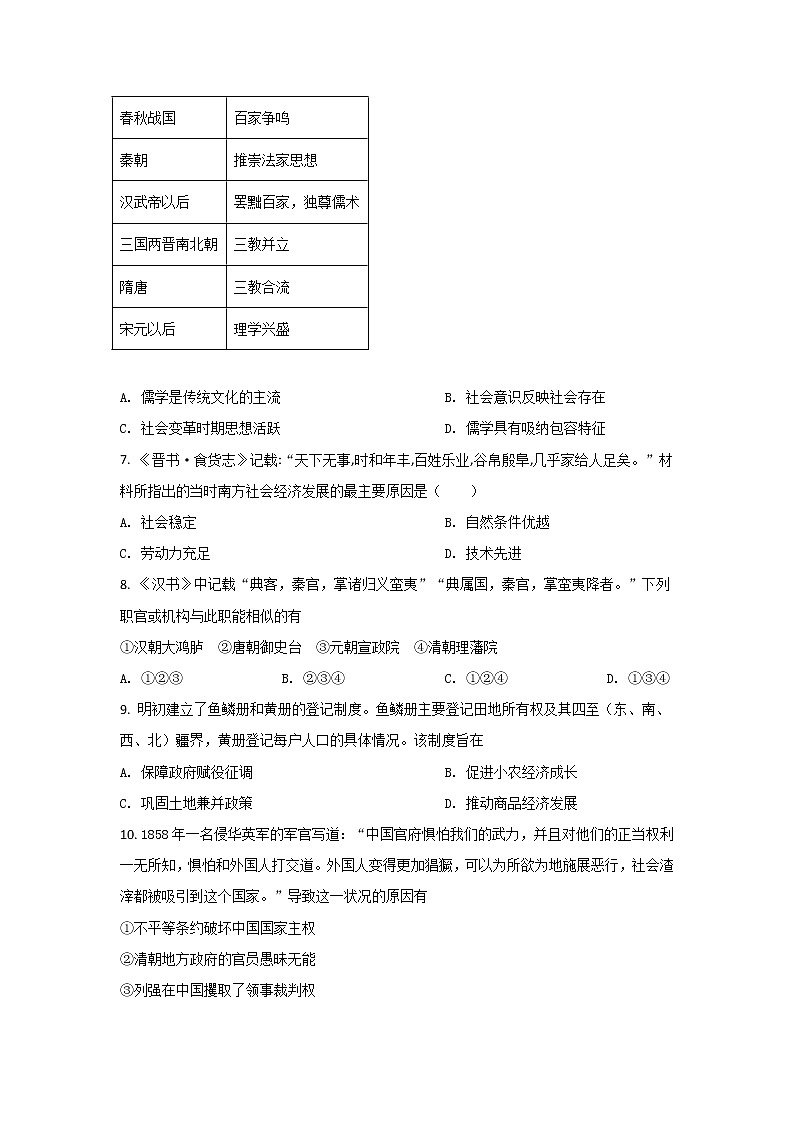 2021-2022学年新疆维吾尔自治区喀什第二中学高二11月学业质量监测历史试题(Word版)第2页
