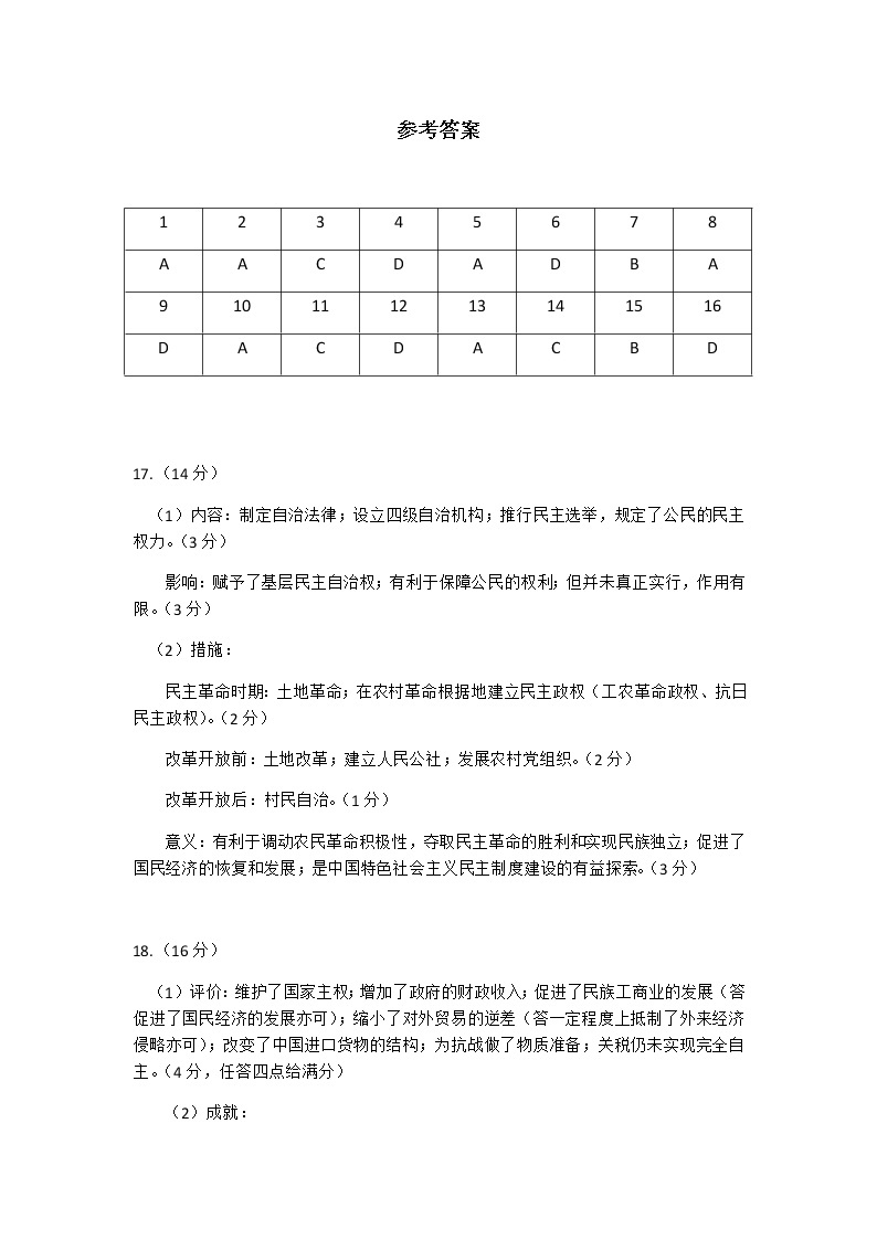 湖北省武汉市重点中学4G 联合体2022-2023学年高二上学期期末联考历史试题01