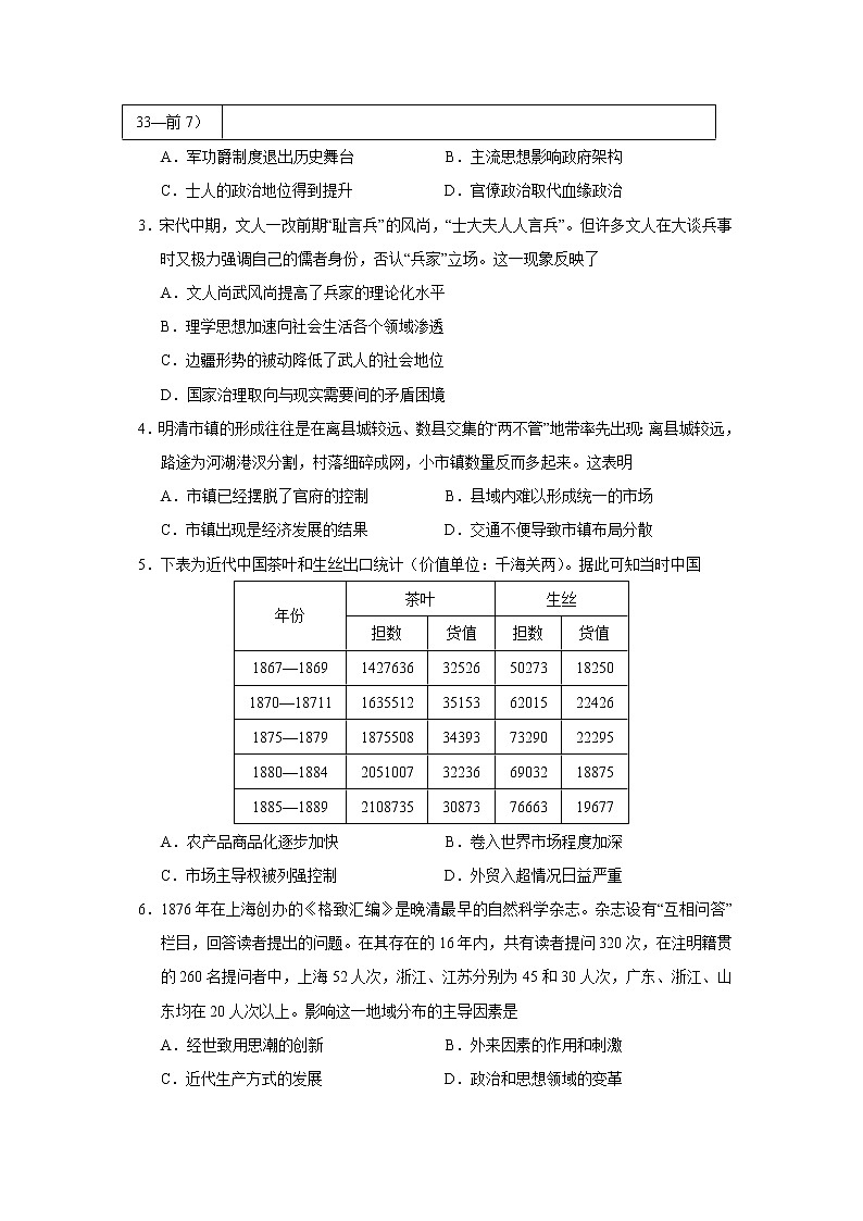 2023届山东省日照市高三上学期期中校际联合考试历史试题(Word版)02