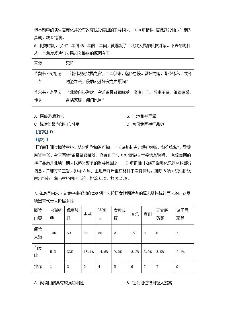 2021-2022学年四川省绵阳市江油中学高二上期第三次阶段考试历史试题 解析版第3页