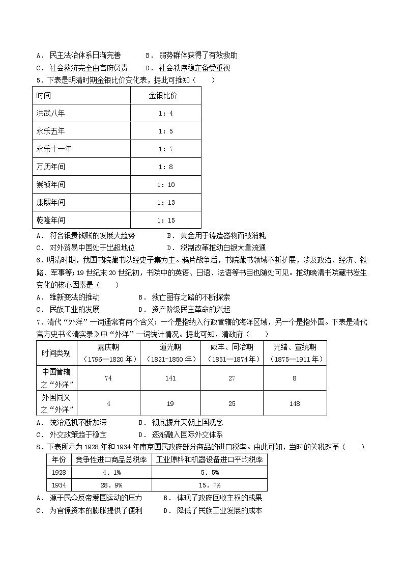 2022-2023学年山东省青岛第二中学高二上学期期中考试历史试题(Word版)02