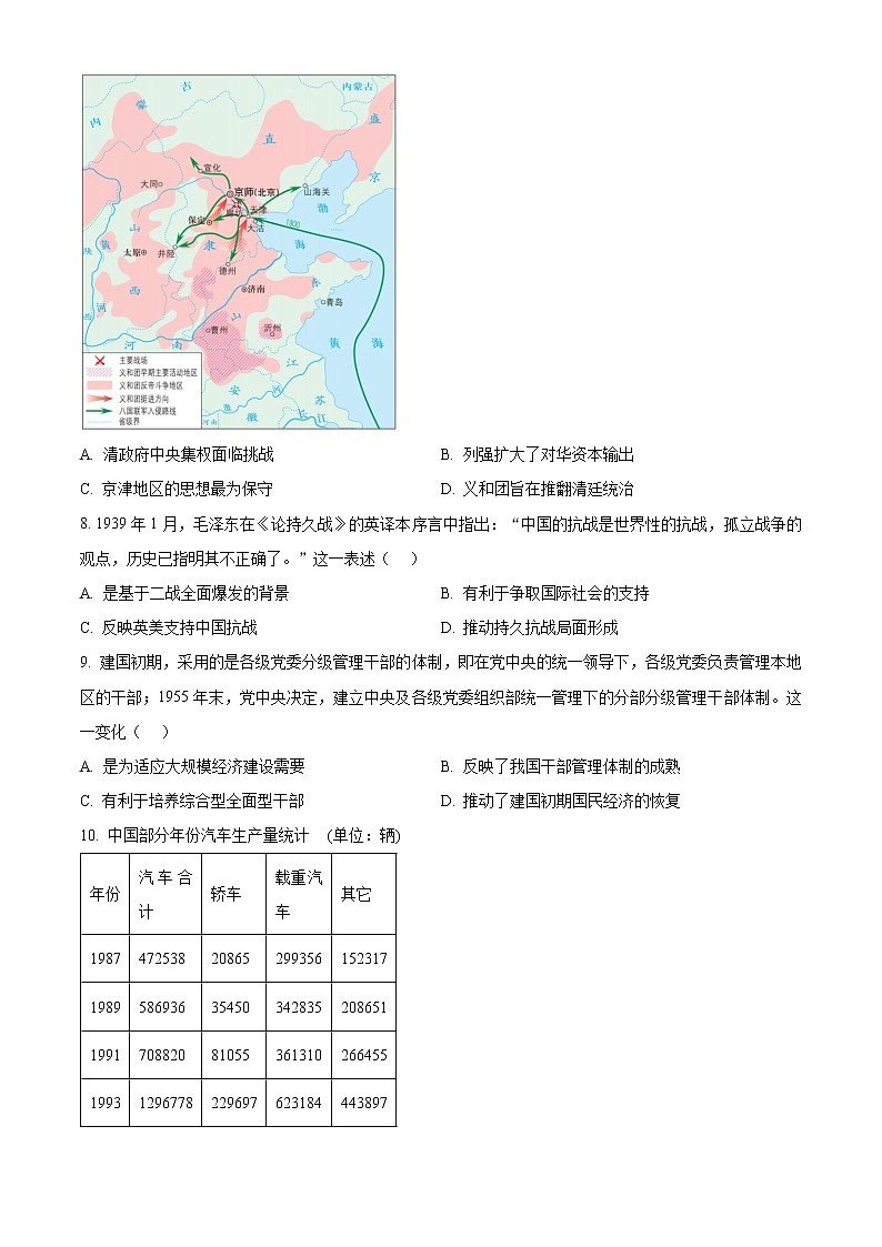 湖南省长沙市2022-2023学年高三上学期期末考试历史试题 Word版无答案第3页
