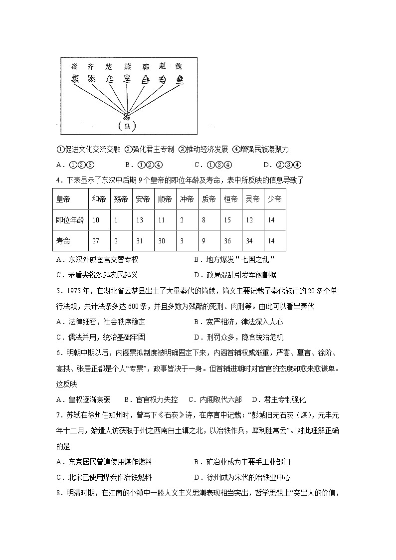 四川省泸县第一中学2022-2023学年高一历史上学期12月第三次月考试卷(Word版附答案)02