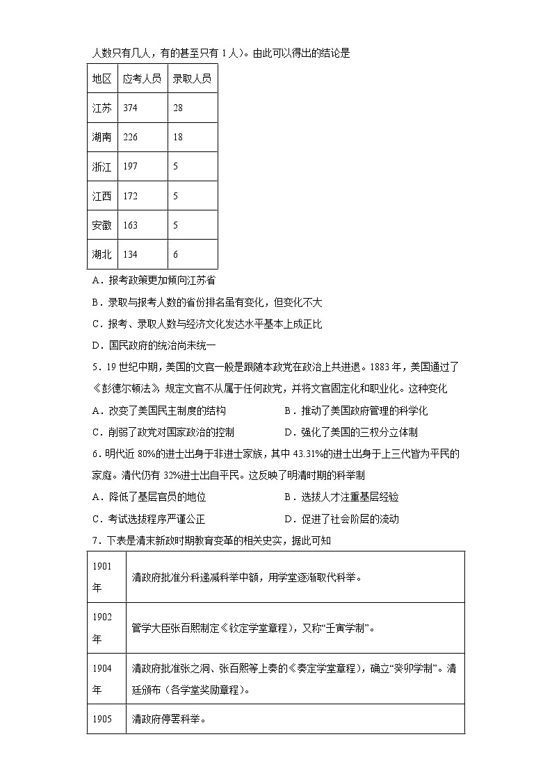 第二单元 官员的选拔与管理 单元测试--2022-2023学年高中历史统编版(2019)选择性必修一02
