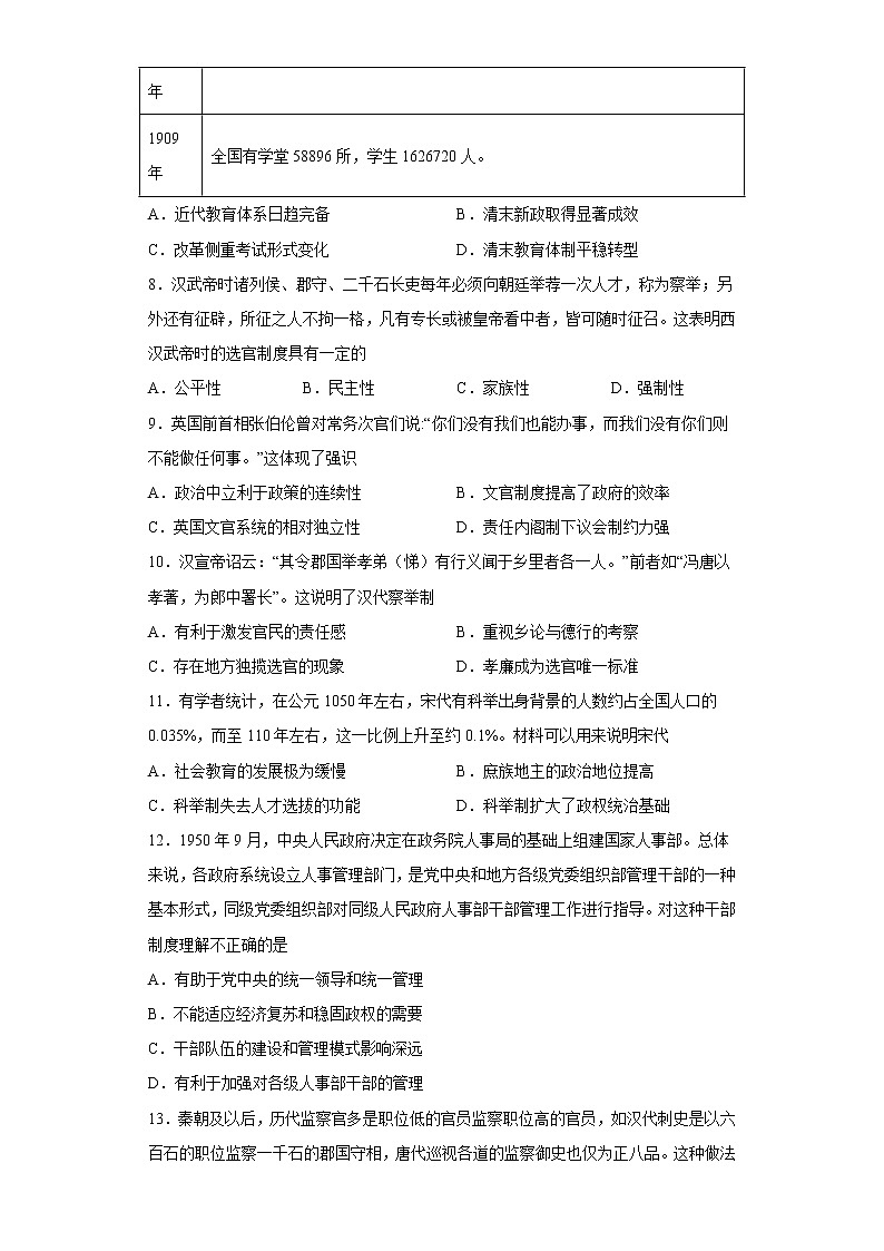 第二单元 官员的选拔与管理 单元测试--2022-2023学年高中历史统编版(2019)选择性必修一03