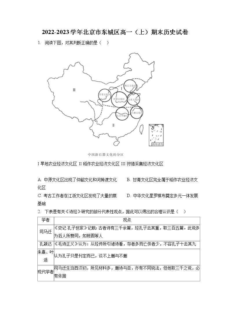 2022-2023学年北京市东城区高一（上）期末历史试卷(含答案解析)01