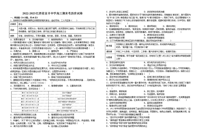 江西省宜春市宜丰中学2022-2023学年高三上学期期末考试历史试题(含答案)第1页