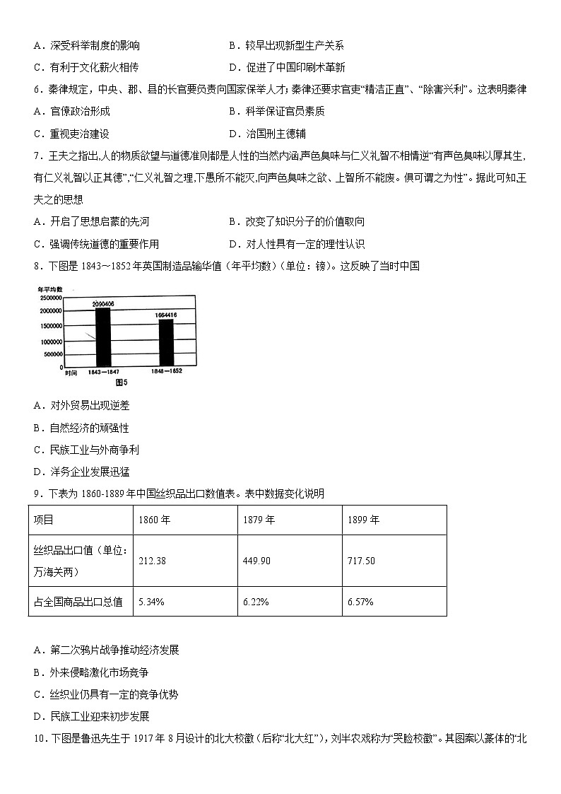 新疆维吾尔自治区和田地区策勒县2022-2023学年高三上学期11月期中教学情况调研历史试题(Word版含答案)第2页