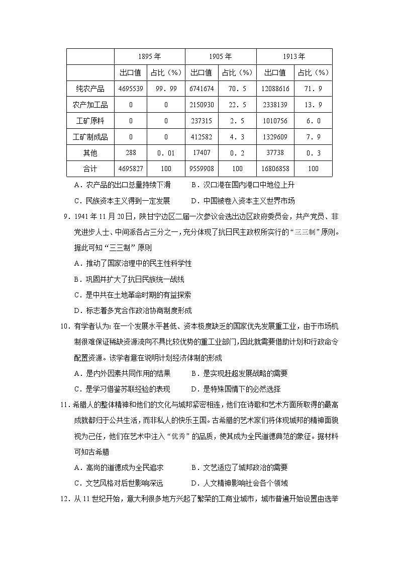 2023届湖北省新高考联考协作体高三上学期期末考试历史试题(Word版)第3页