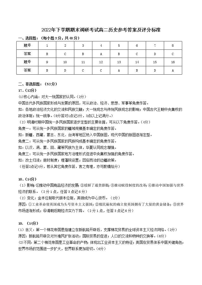湖南省宁乡市2022-2023学年高二上学期期末考试历史答案.docx第1页