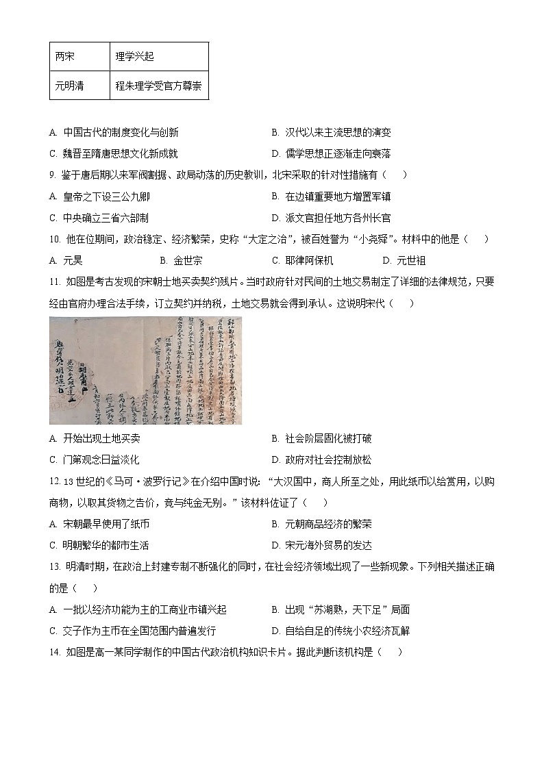 2023邵阳高一下学期第一次联考历史试题含解析02