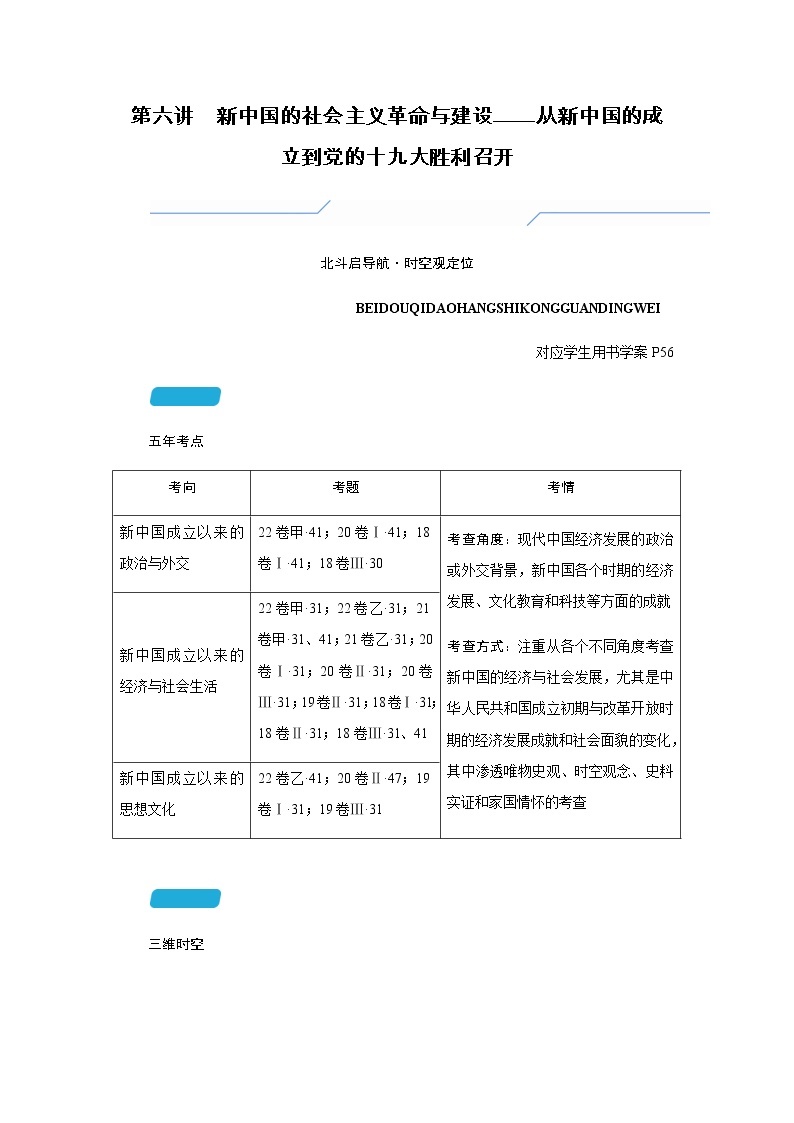 2023届高考历史二轮复习第六讲新中国的社会主义革命与建设——从新中国的成立到党的十九大胜利召开学案02