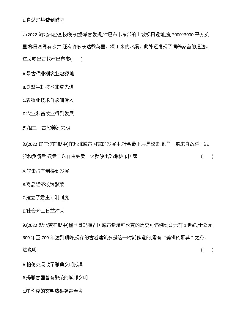 部编版高中历史必修《中外历史纲要》下第5课古代非洲与美洲作业含答案03