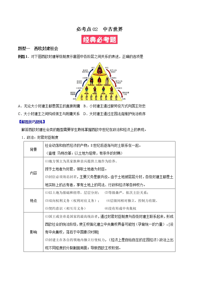 必考点02 中古世界-高一历史下学期期中期末必考题精准练