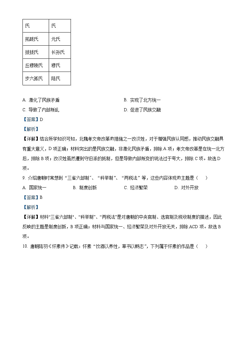 2023省哈尔滨高一上学期期末历史试题含答案03