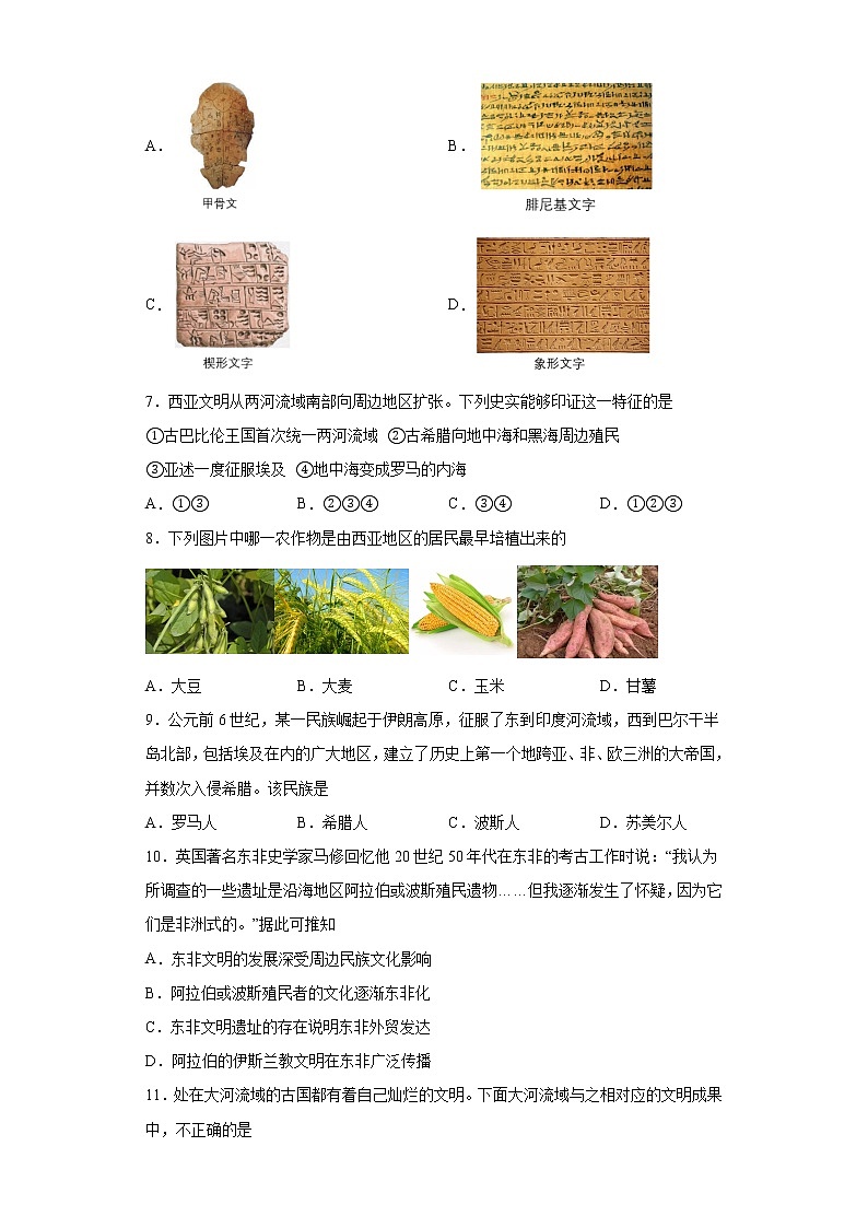 第3課 古代西亞、非洲文化 訓(xùn)練檢測(cè)卷--2022-2023學(xué)年高中歷史統(tǒng)編版（2019）選擇性必修三第2頁(yè)