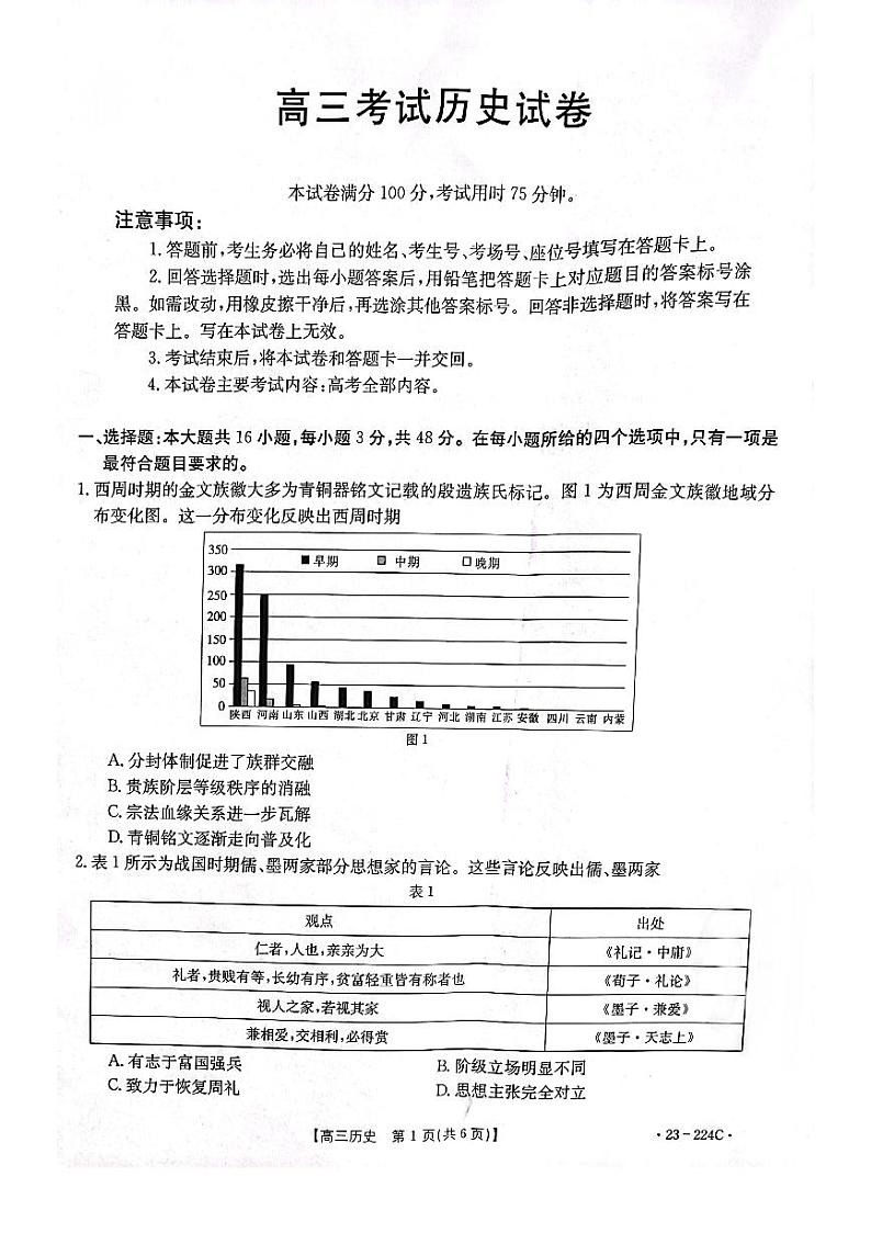 辽宁省辽阳市2022-2023学年高三上学期2月期末考试历史试题第1页