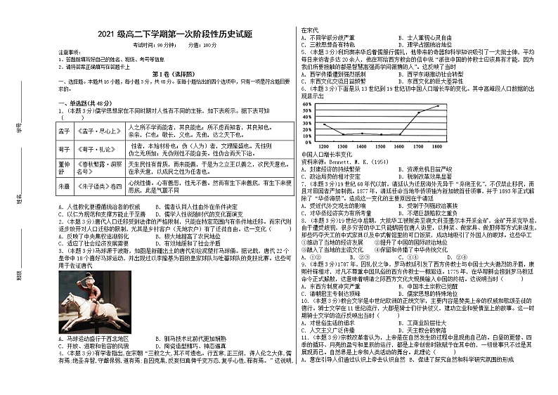 山东省聊城颐中外国语学校2022-2023学年高二下学期第一次自我检测历史试题第1页