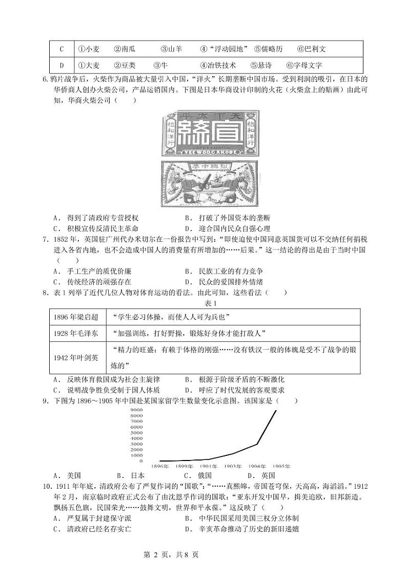 山东滕州一中2022-2023学年高三上学期10月月考 历史试题 PDF版无答案第2页