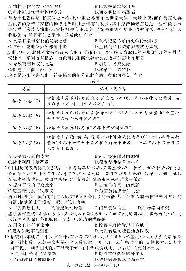 山东省滕州一中2022-2023学年高一上学期2月质量检测(期末)历史试题第2页