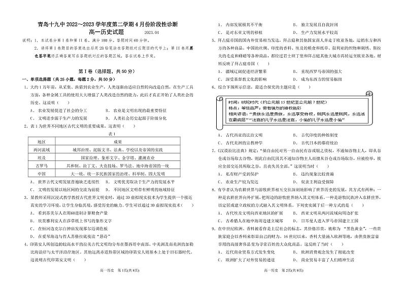 高一历史试题第1页