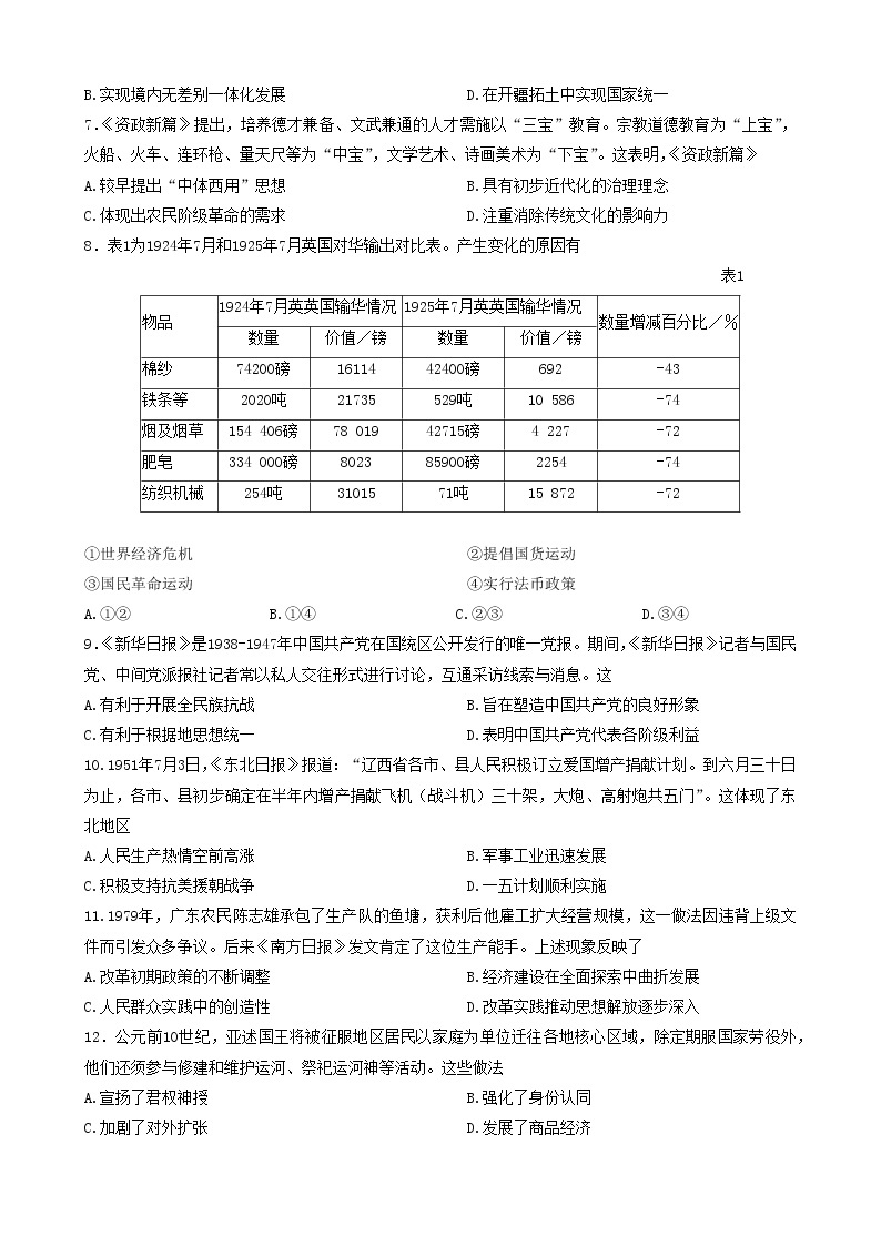 2023大连高三下学期一模试题历史含答案02