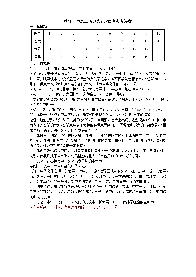 湖南省益阳市桃江县第一中学2022-2023学年高二下学期第五次周考历史试题01