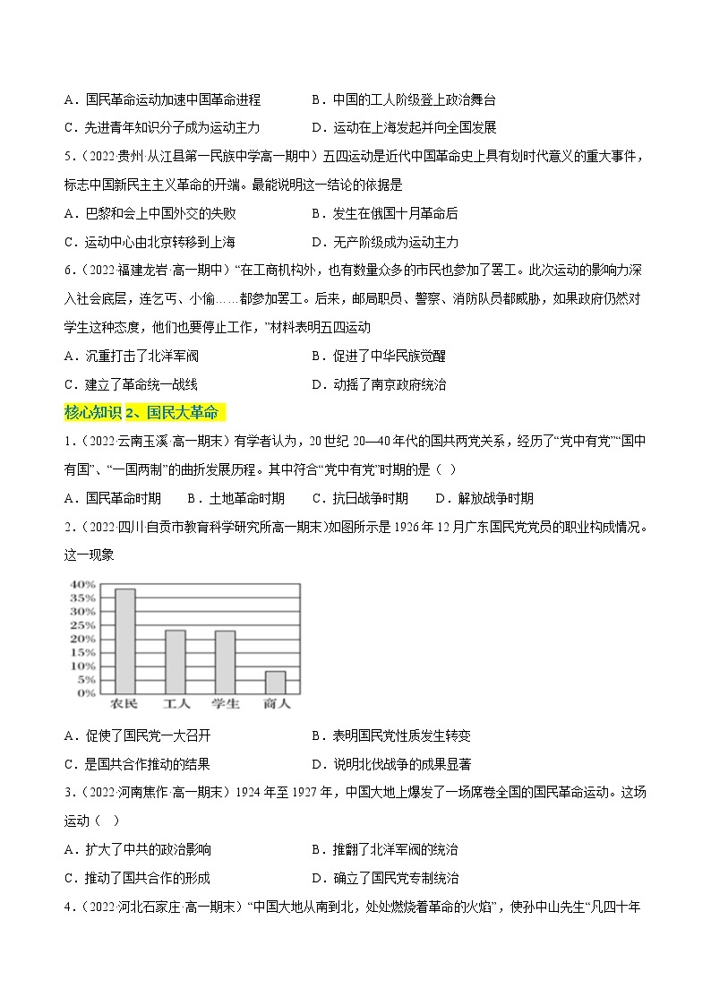 第七单元 中国共产党成立与新民主主义革命的兴起（A卷·知识通关练）-【单元测试】2022-2023学年高一历史分层训练AB卷（统编版·中外历史纲要上）02