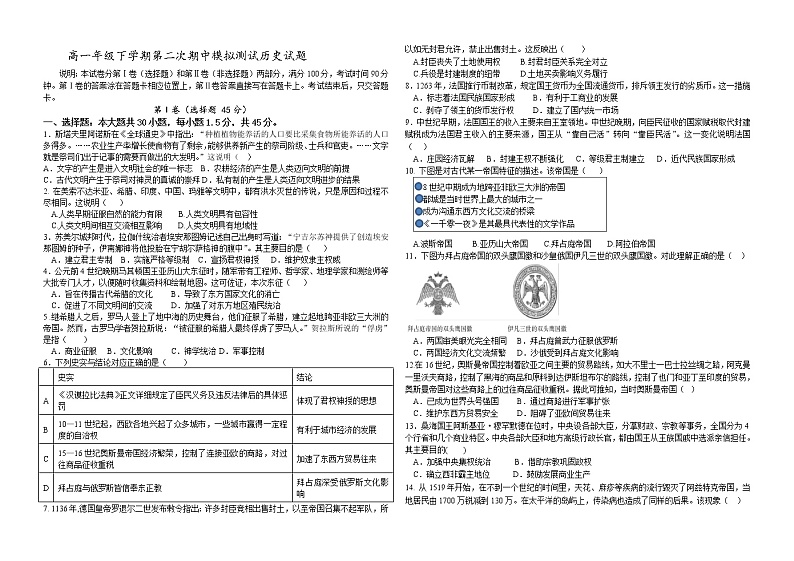 山东省德州市平原县第一中学2022-2023学年高一下学期期中模拟(二)历史试题01