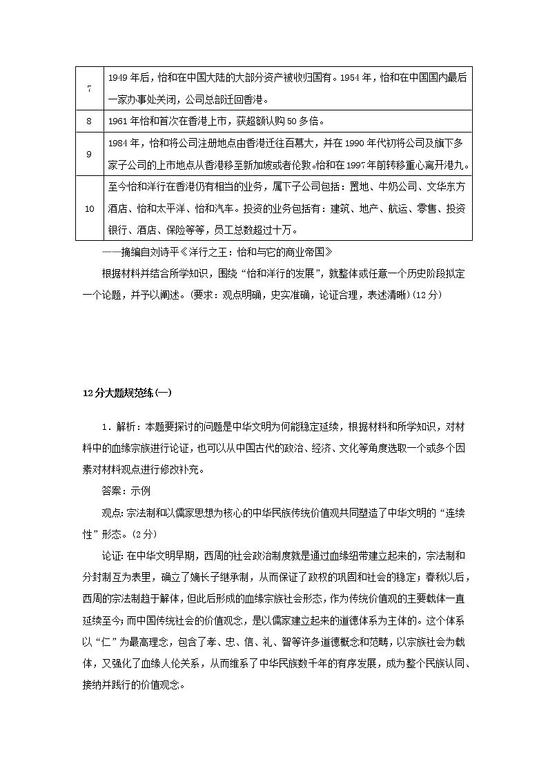 (统考版 通史版)2023高考历史二轮专题复习 12分大题规范练(一)02