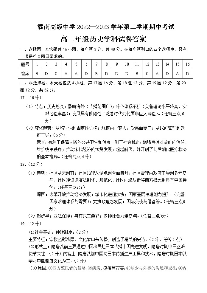 江苏省灌南高级中学2022-2023学年高二下学期期中考试历史试卷01