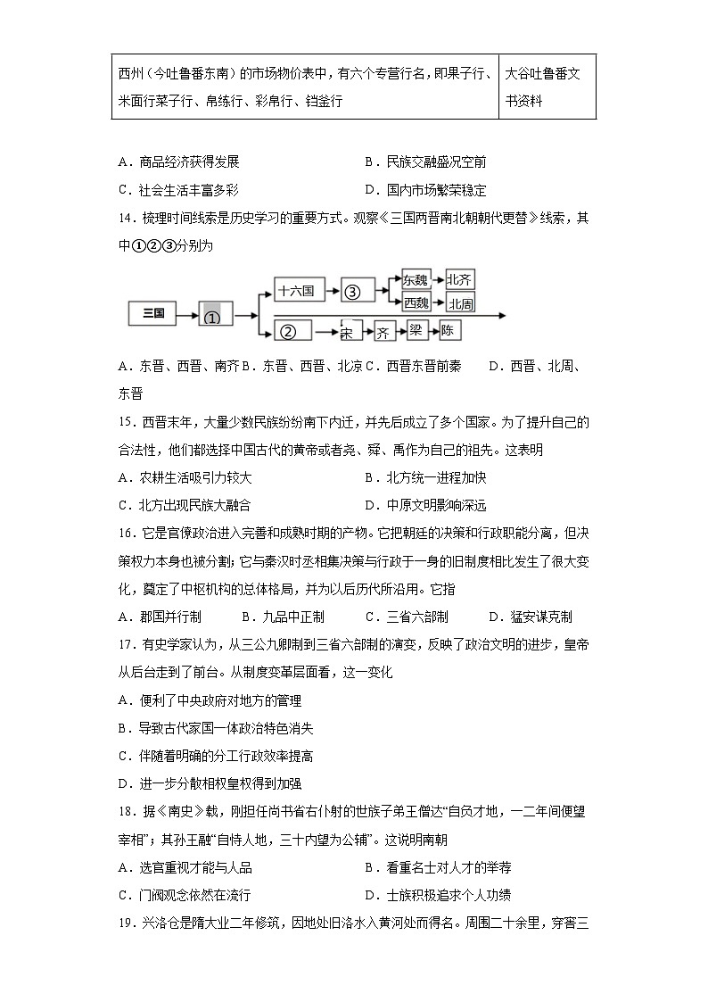 第二单元 三国两晋南北朝的民族交融与隋唐统一多民族封建国家的发展 检测题--2022-2023学年高中历史统编版(2019)必修中外历史纲要上册第3页