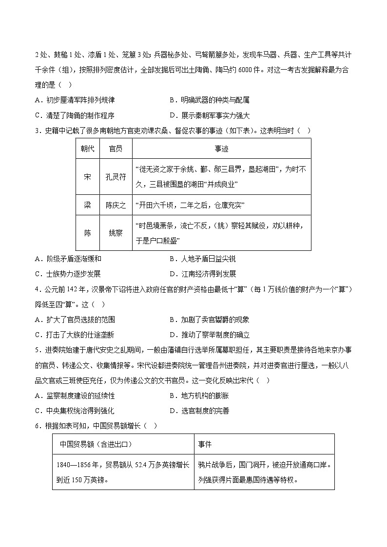必刷卷01(原卷版)——【高考三轮冲刺】2023年高考历史考前20天冲刺必刷卷(北京专用)第2页