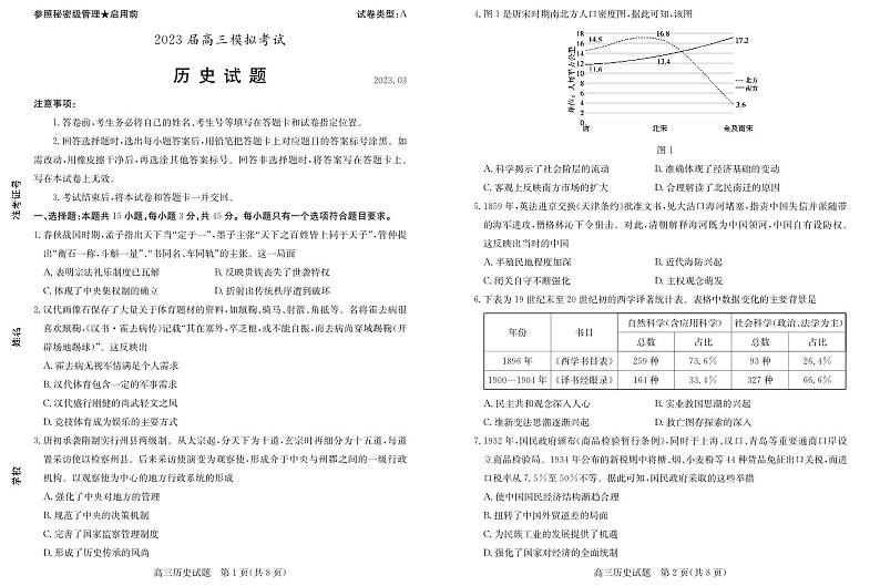 2023届山东省枣庄市高三下学期二模考试历史试题PDF版含答案01