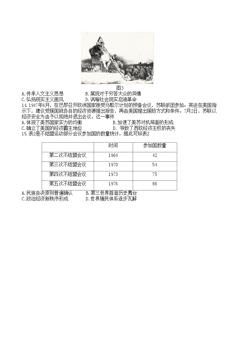 2023届山东省济南市高三下学期针对性训练（三模）历史试题03