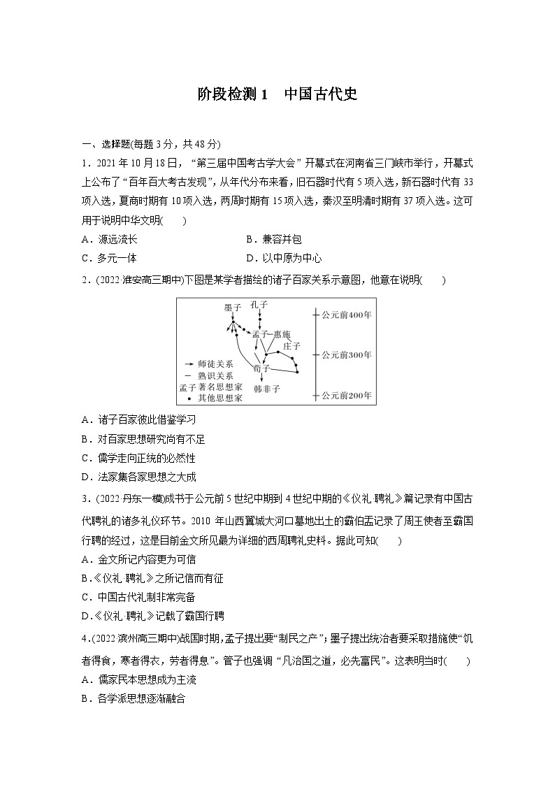 阶段检测1 中国古代史--2024届高三统编版历史一轮复习01