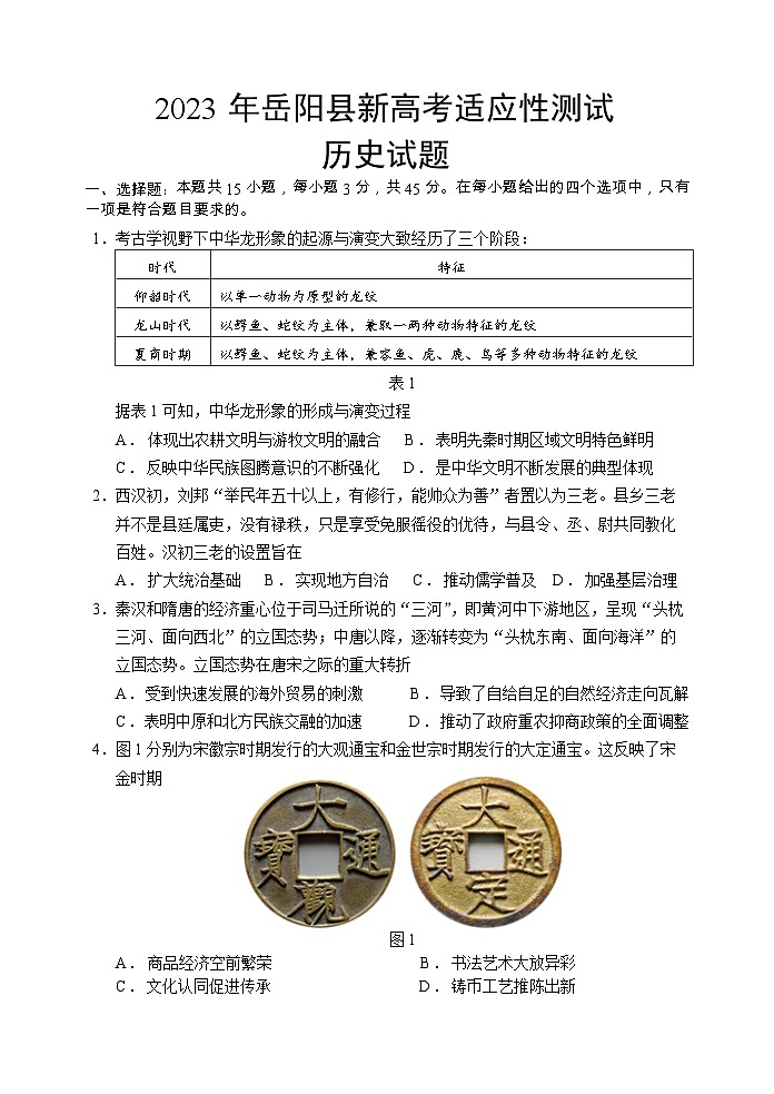 湖南省岳阳市岳阳县2023届高三历史下学期新高考适应性试题(Word版附解析)第1页
