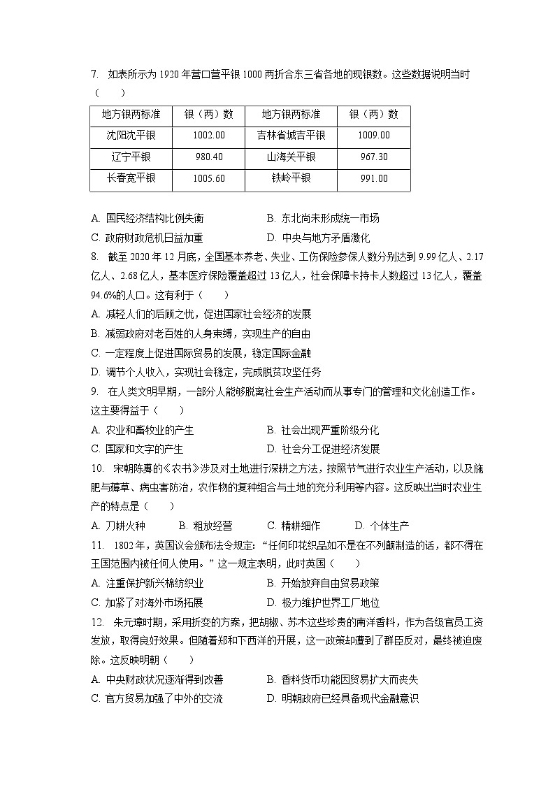 2022-2023学年辽宁省重点高中沈阳市市郊联体高二(上)期末历史试卷(含解析)第3页